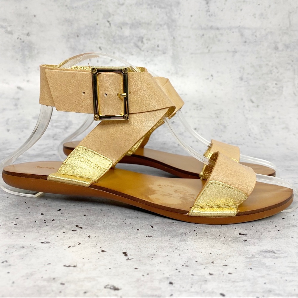 Rachel Zoe tan & gold leather strappy sandal 6.5